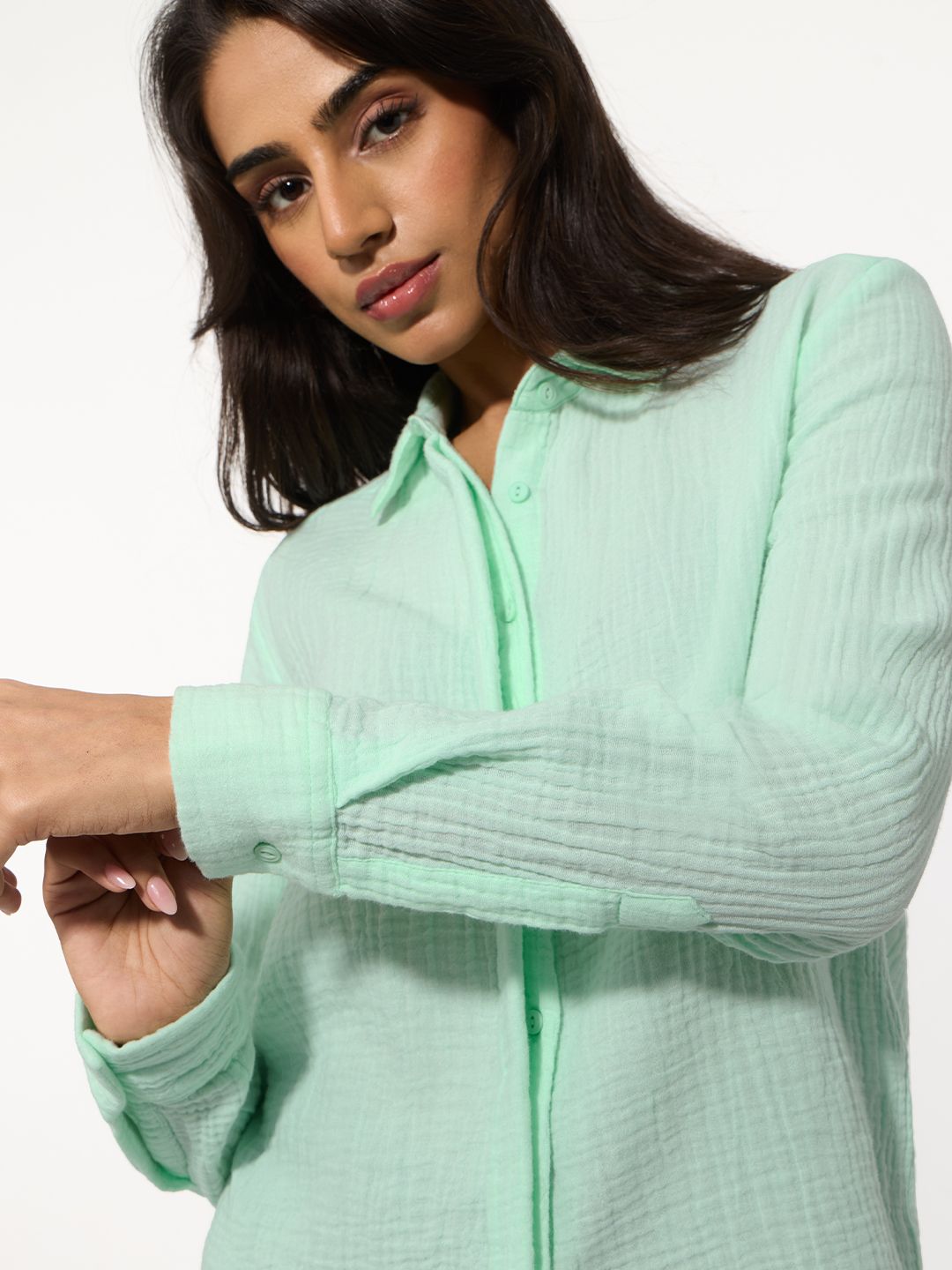 Textured Shirt: Applemint Women Relaxed Shirts