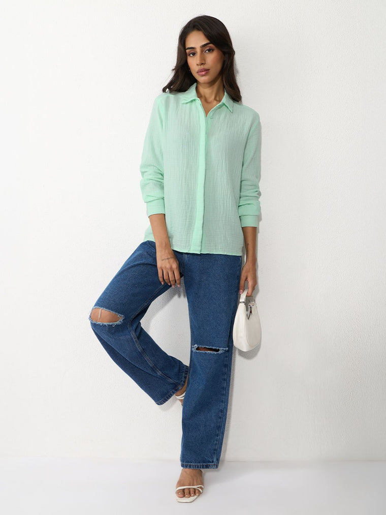 Textured Shirt: Applemint Women Relaxed Shirts