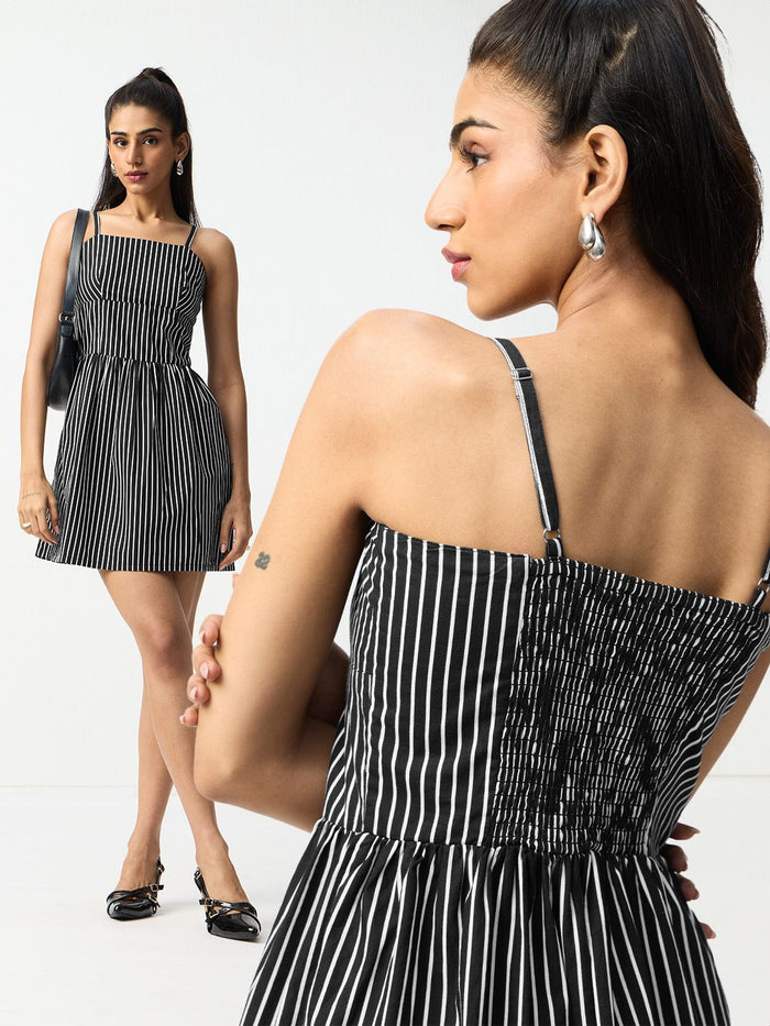 Corset Stripe Dress: Noir Women Fashion Dresses