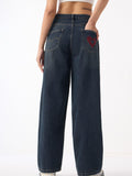 Baggy-Fit Denim: Frayed Heart Women Baggy Denims