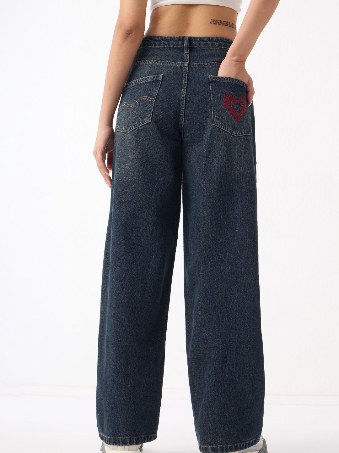 Baggy-Fit Denim: Frayed Heart Women Baggy Denims