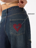 Baggy-Fit Denim: Frayed Heart Women Baggy Denims