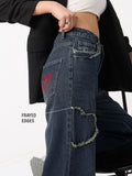 Baggy-Fit Denim: Frayed Heart Women Baggy Denims
