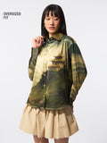 Tibetan Tales: Green Landscape Women Oversized Shirts