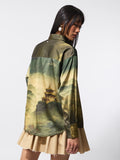 Tibetan Tales: Green Landscape Women Oversized Shirts
