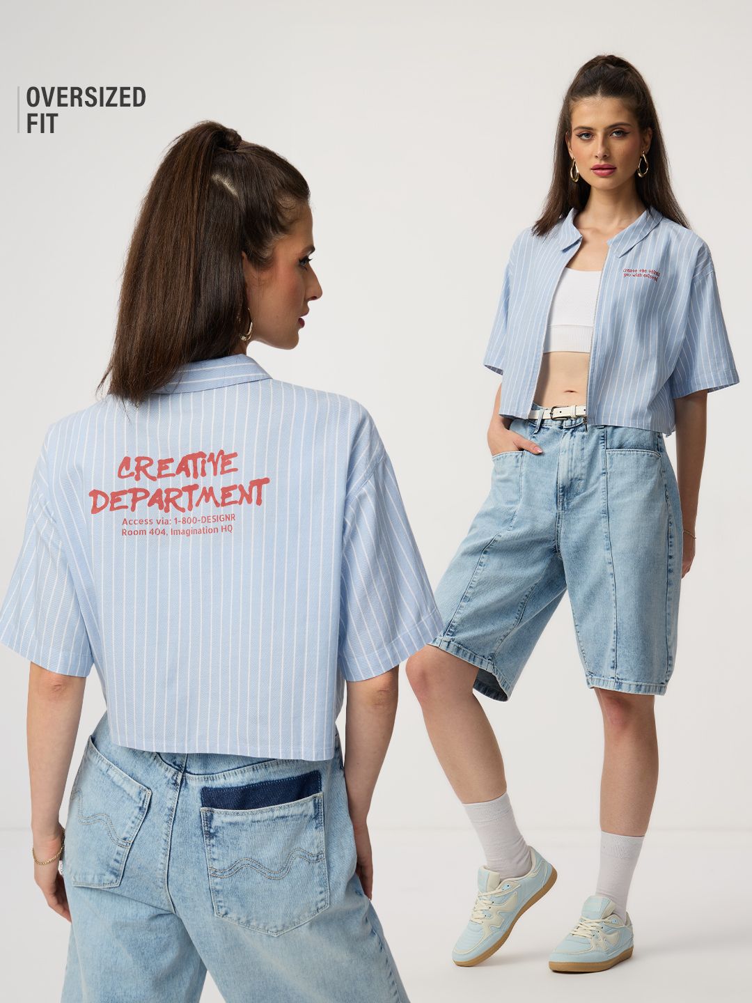 Stripe Shirt: Creative Department Women Cropped Shirts