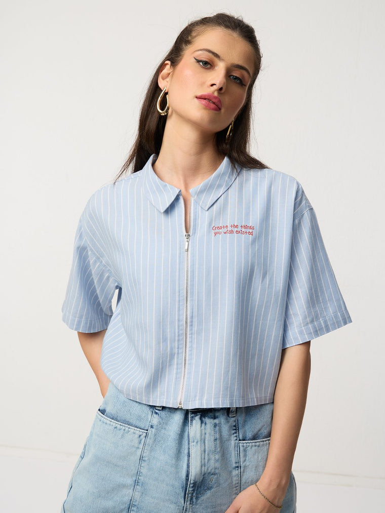 Stripe Shirt: Creative Department Women Cropped Shirts