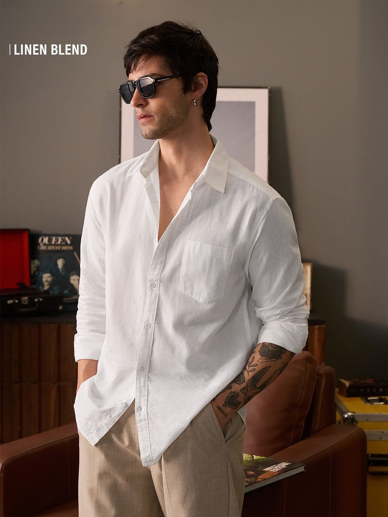 Cotton Linen: Pearl White Cotton Linen Shirts