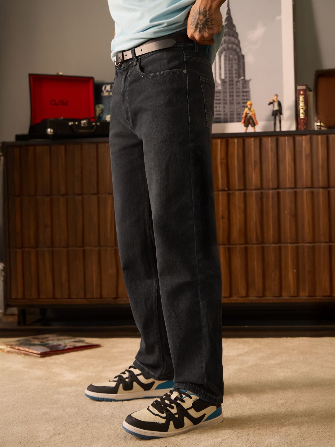 Baggy Fit Denim: Charcoal Men Baggy Fit Jeans