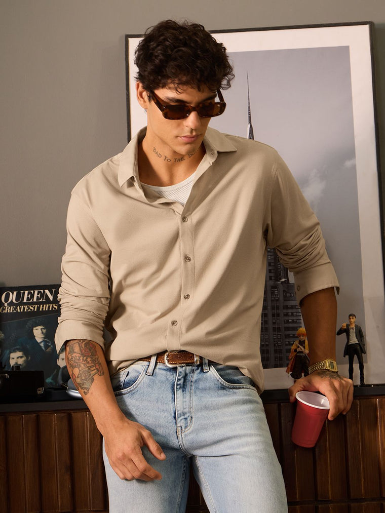 Textured Shirt: Mudbrown Men Textured Shirts