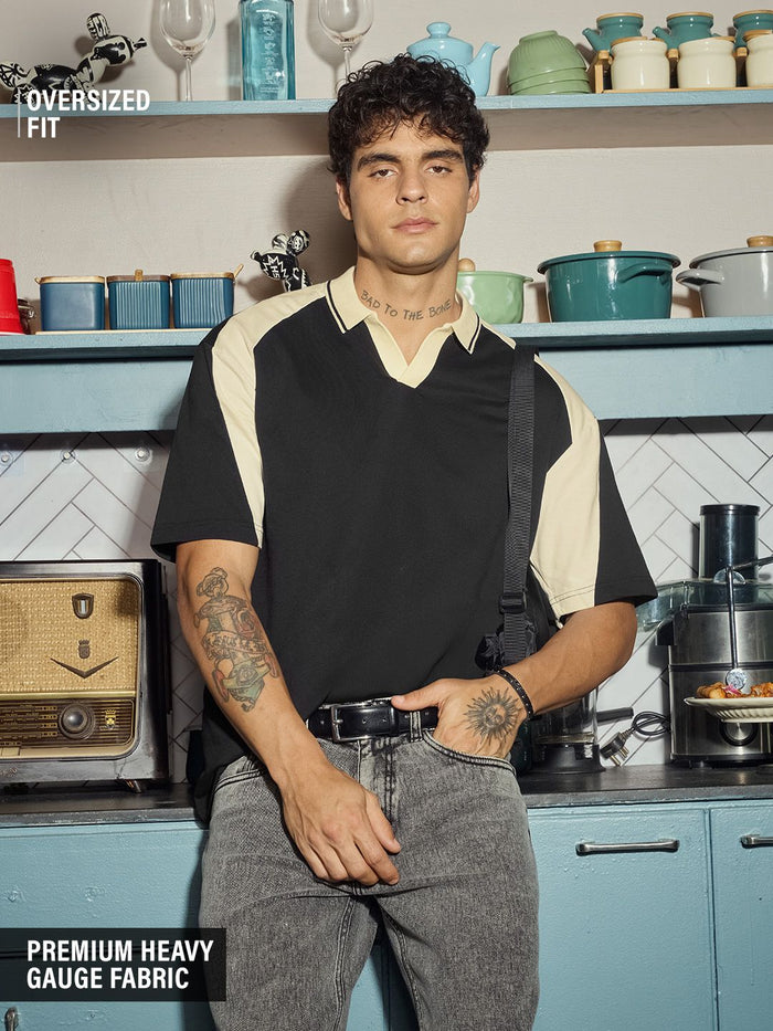 Colourblock Polo: White Black Oversized Polos