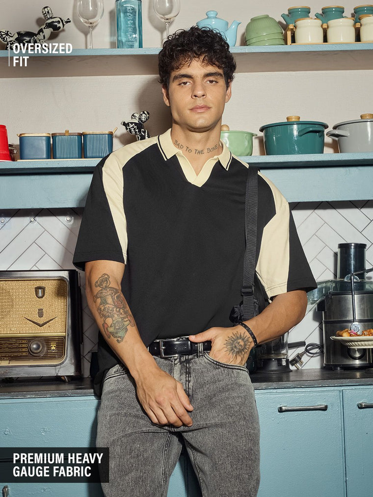 Colourblock Polo: White Black Oversized Polos
