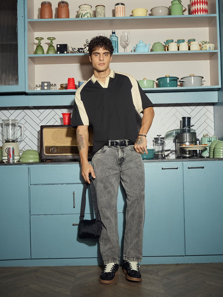Colourblock Polo: White Black Oversized Polos