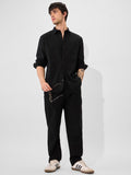 Solids: Midnight Black Cotton Linen Pants