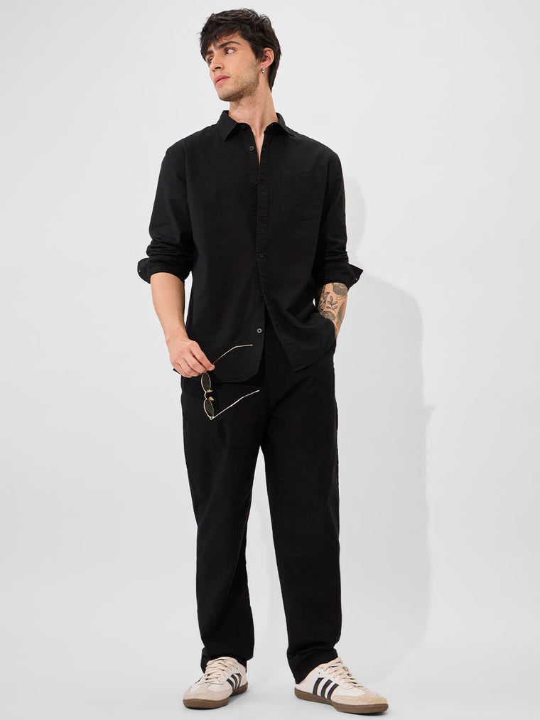 Solids: Midnight Black Cotton Linen Pants