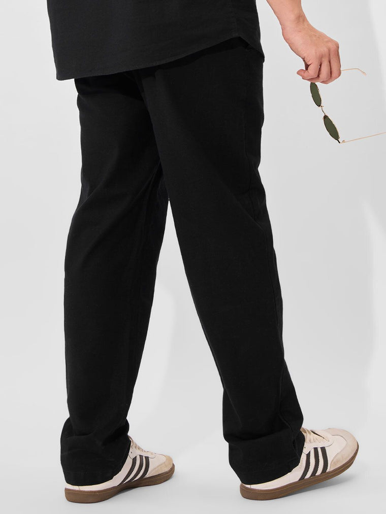 Solids: Midnight Black Cotton Linen Pants