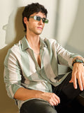 Popcorn Stripes: Sage Men Textured Shirts