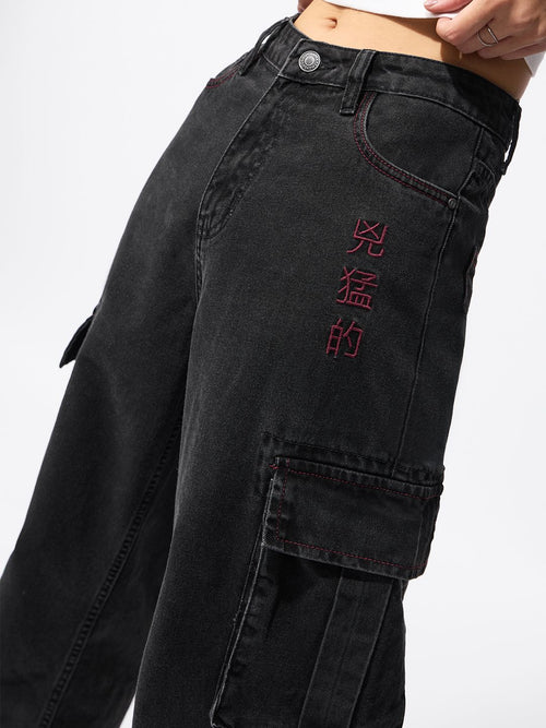 Wide-Leg Denim: Carbon Black Women Wide Denims