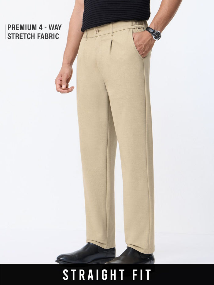 Pleated Pants: Classic Beige Men Super Flex Pants
