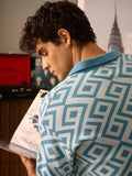 Jacquard: Blue Retro Oversized Polos