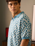 Jacquard: Blue Retro Oversized Polos