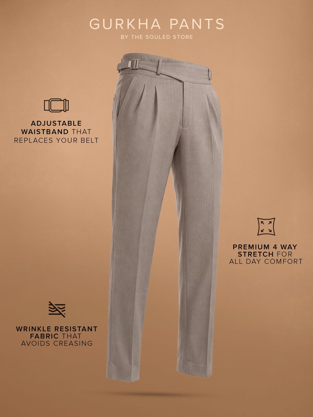 Gurkha Pants: Light Chestnut Brown Men Super Flex Pants