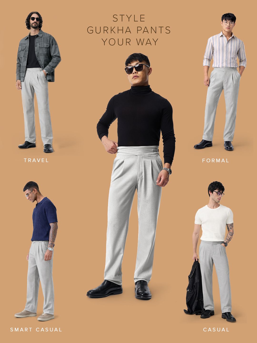 Gurkha Pants: Steel Grey Men Super Flex Pants