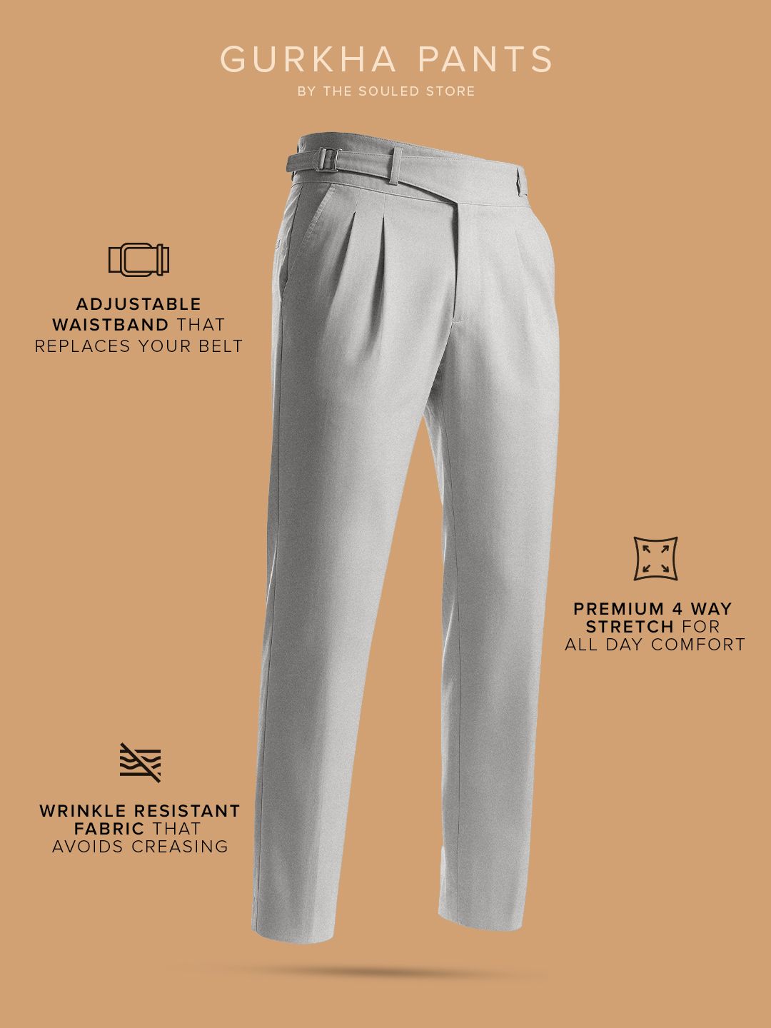 Gurkha Pants: Steel Grey Men Super Flex Pants