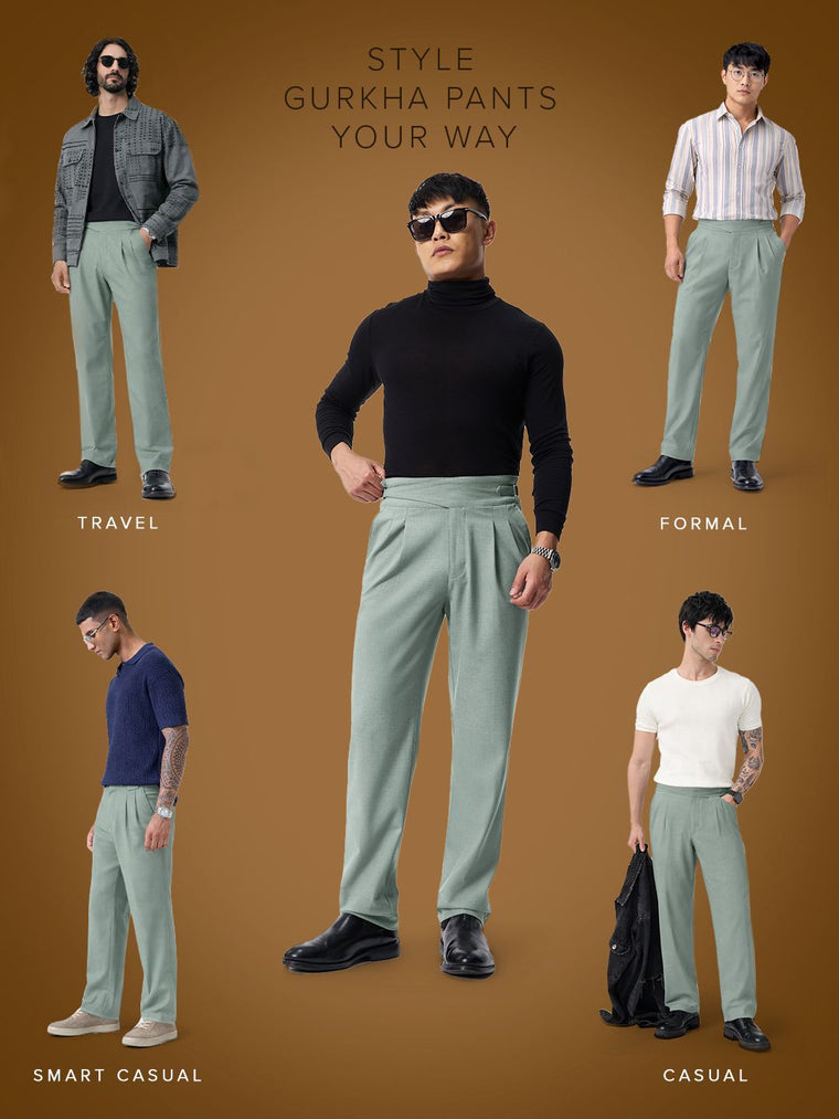 Gurkha Pants: Light Basil Green Men Super Flex Pants