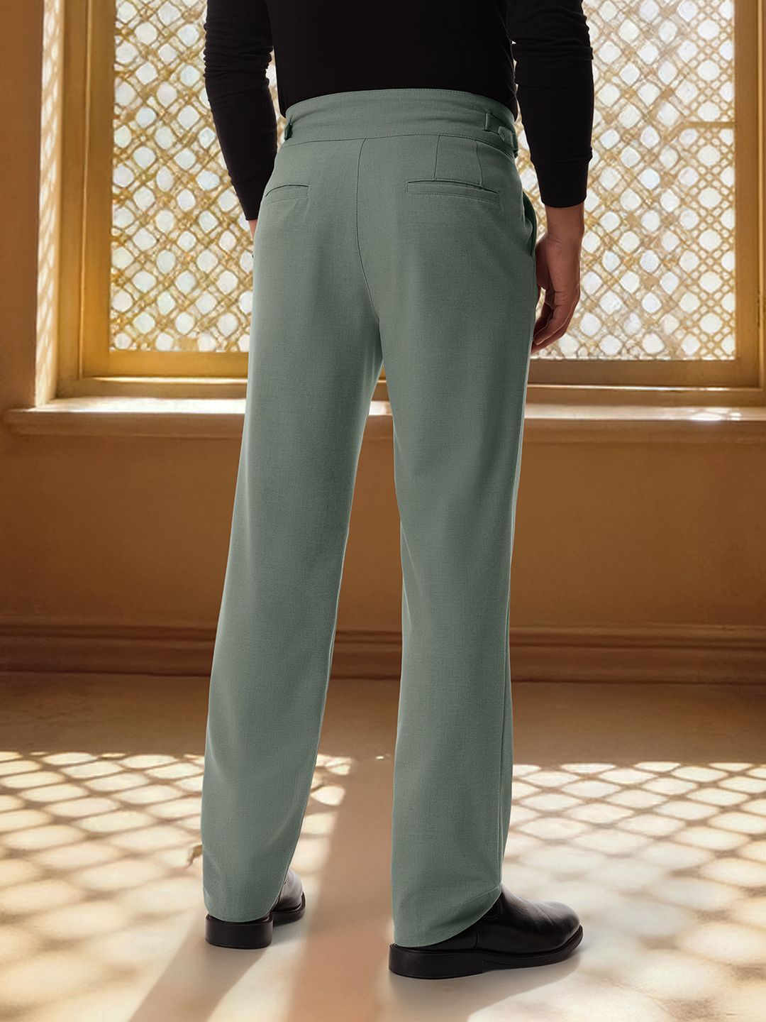 Gurkha Pants: Light Basil Green Men Super Flex Pants