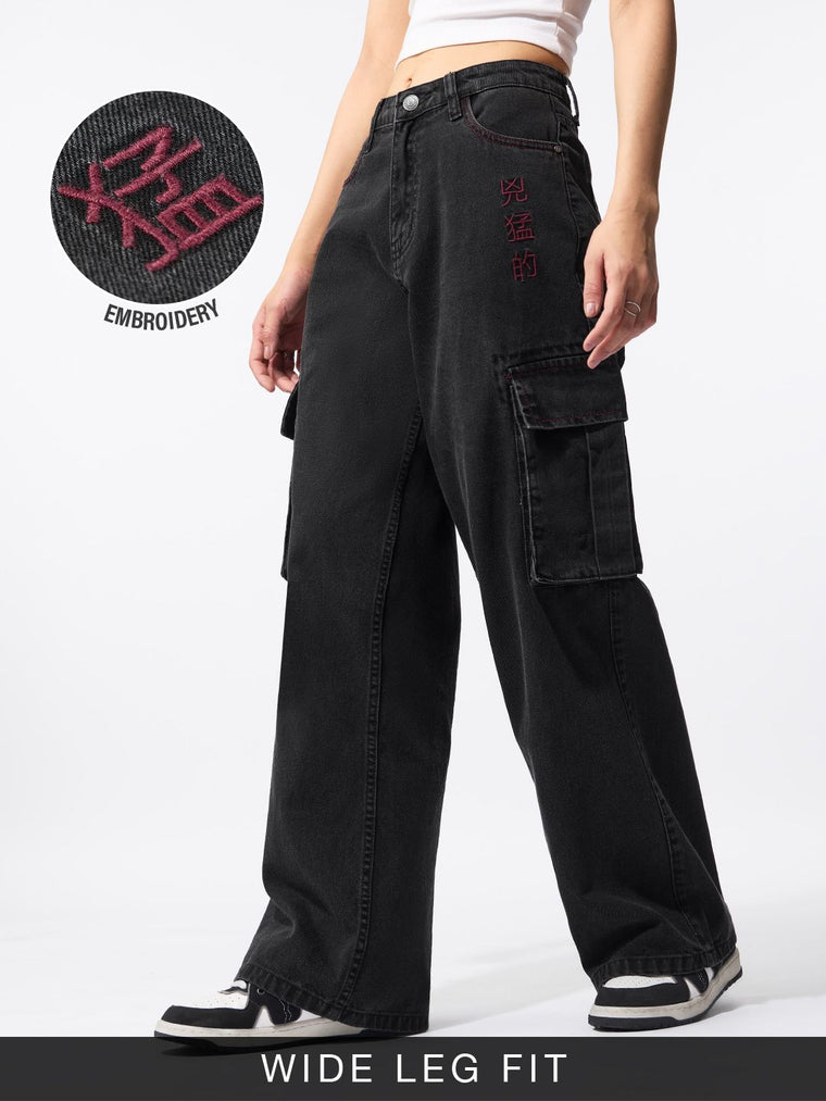 Wide-Leg Denim: Carbon Black Women Wide Denims