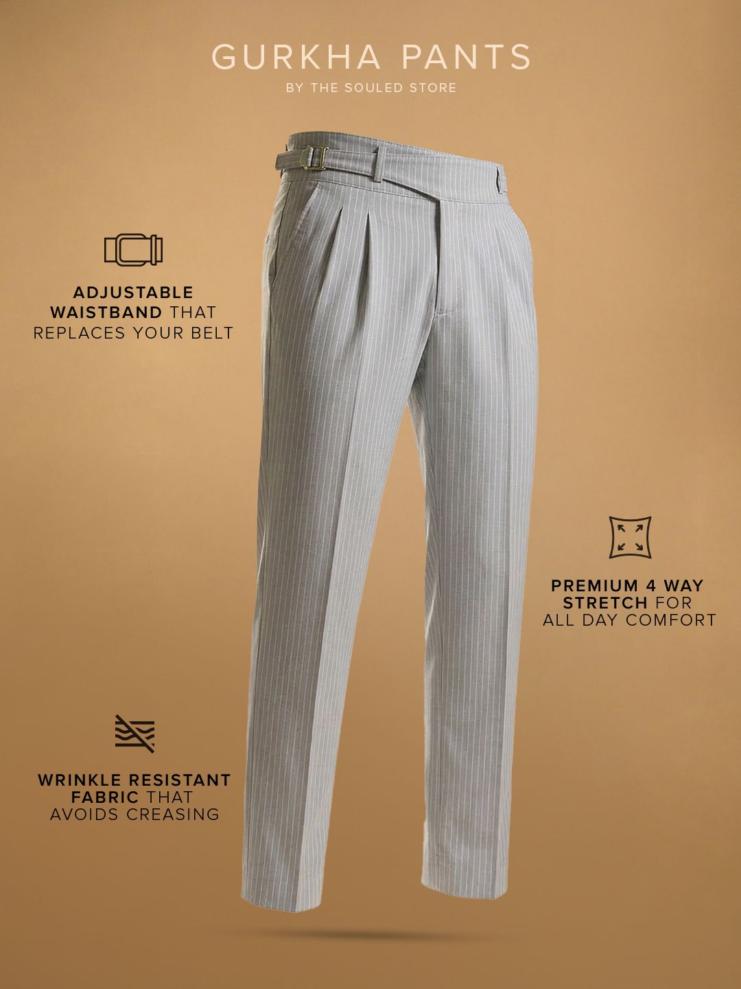 Gurkha Pants: Cloud White Stripes Men Super Flex Pants