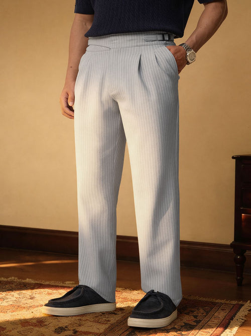 Gurkha Pants: Cloud White Stripes Men Super Flex Pants