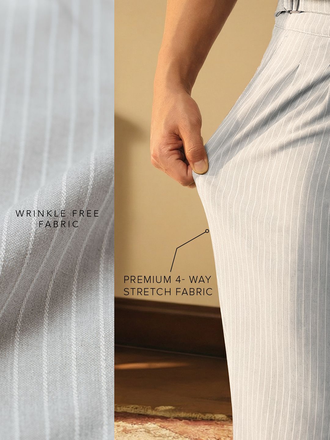 Gurkha Pants: Cloud White Stripes Men Super Flex Pants
