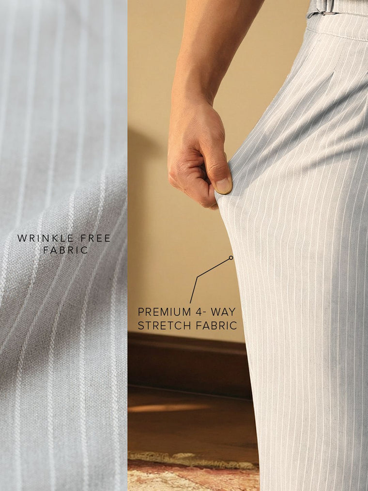 Gurkha Pants: Cloud White Stripes Men Super Flex Pants