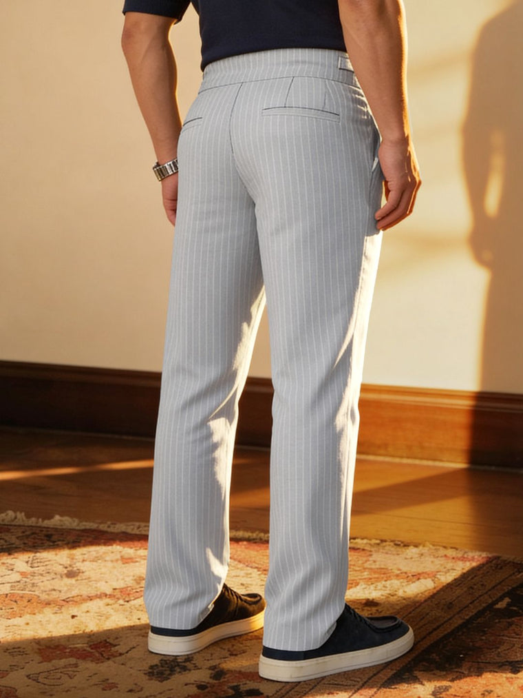Gurkha Pants: Cloud White Stripes Men Super Flex Pants