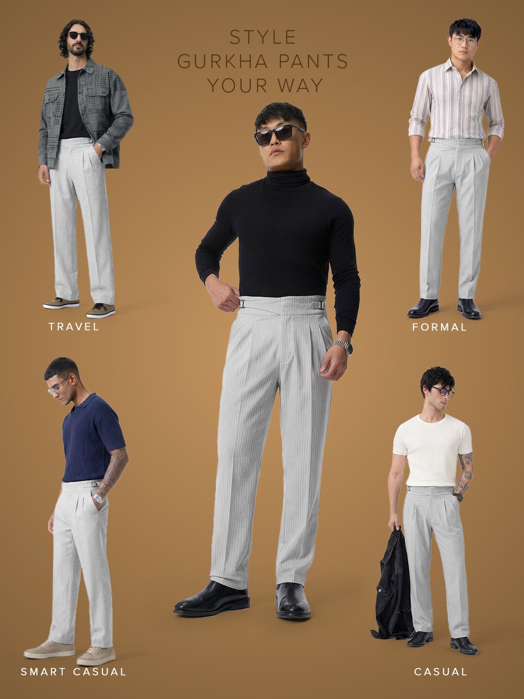 Gurkha Pants: Cloud White Stripes Men Super Flex Pants