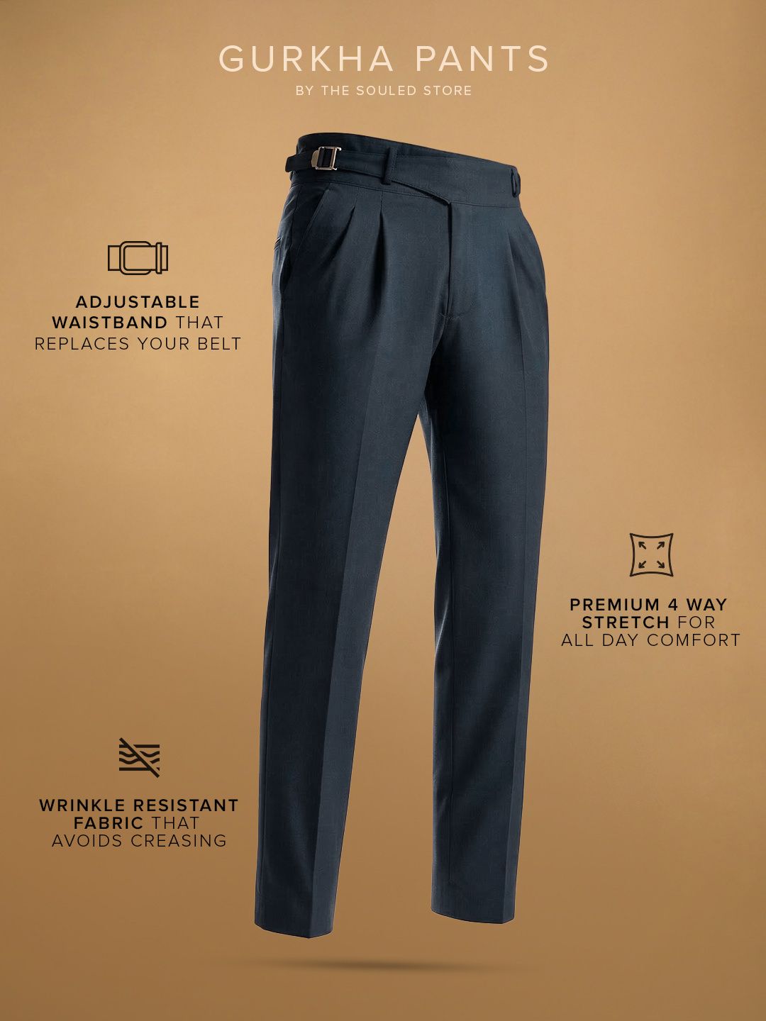 Gurkha Pants: Deep Blue Men Super Flex Pants