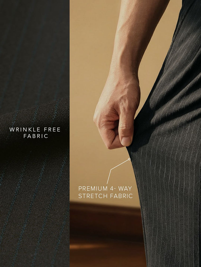 Gurkha Pants: Charcoal Grey Stripes Men Super Flex Pants