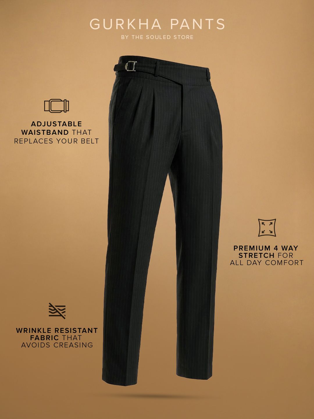 Gurkha Pants: Charcoal Grey Stripes Men Super Flex Pants