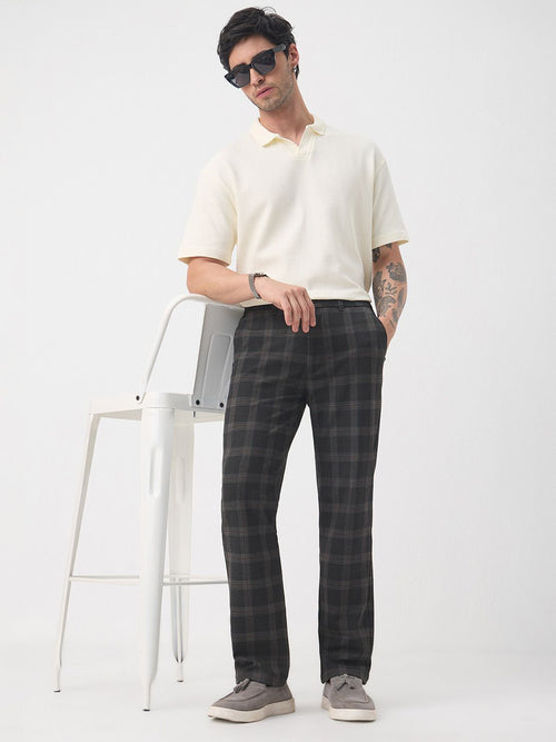 Super Pants: Dark Grey Checks Men Super Flex Pants