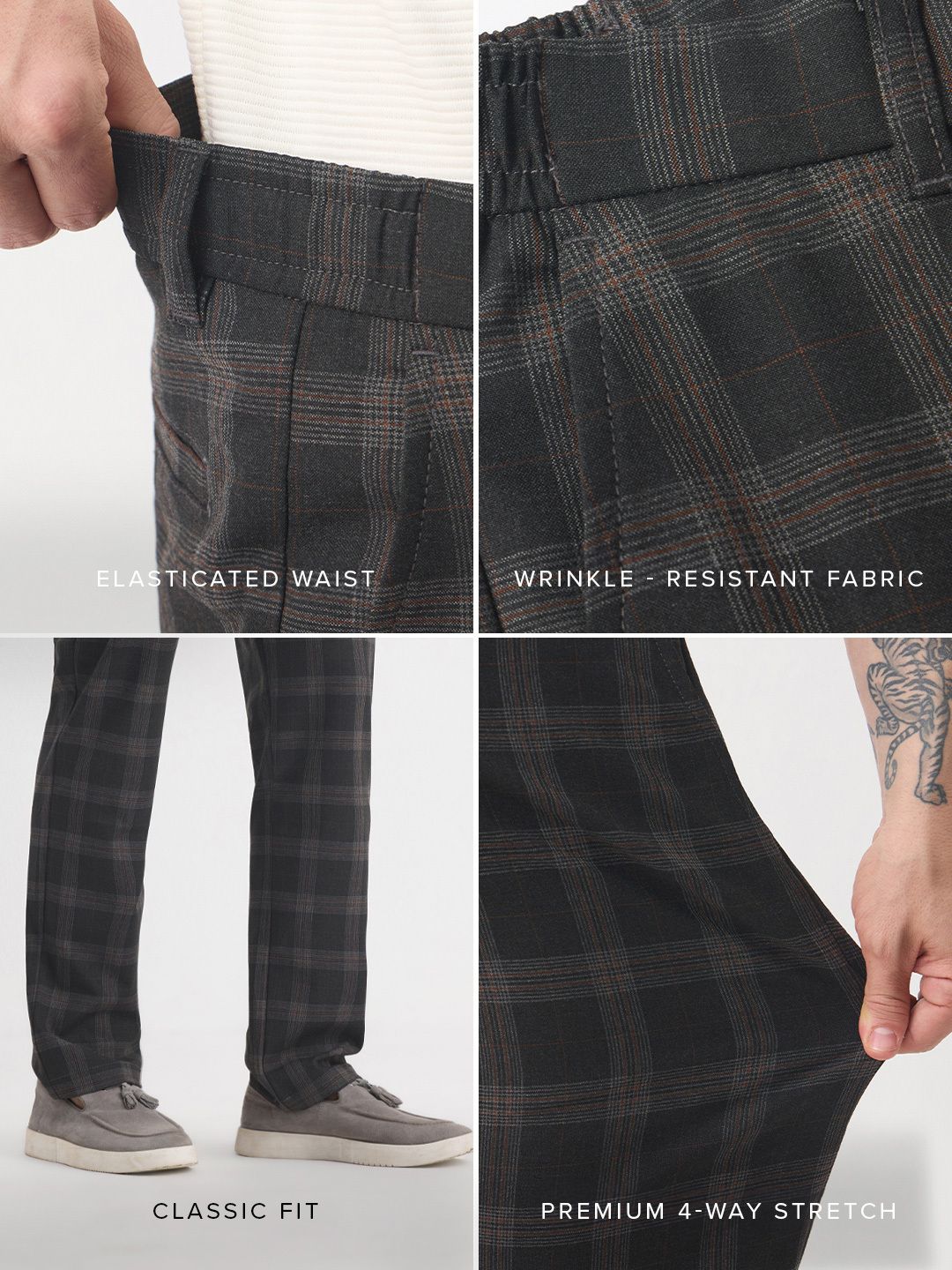 Super Pants: Dark Grey Checks Men Super Flex Pants