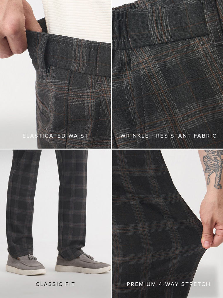 Super Pants: Dark Grey Checks Men Super Flex Pants