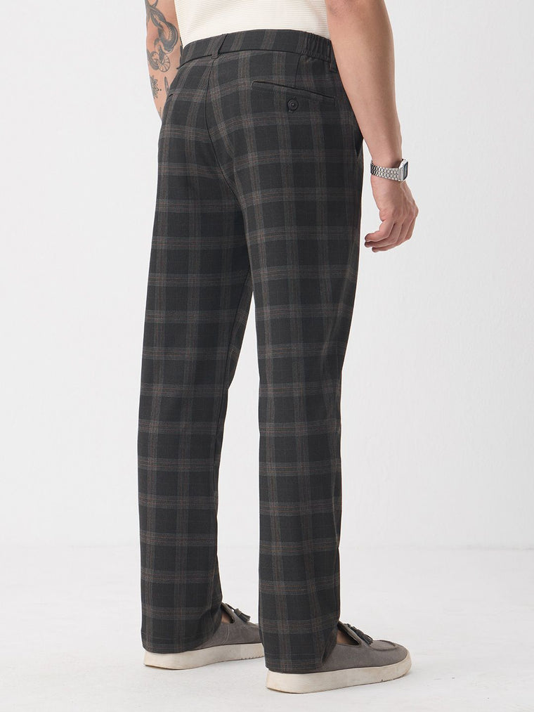Super Pants: Dark Grey Checks Men Super Flex Pants