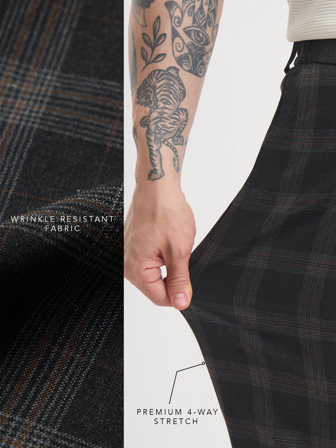 Super Pants: Dark Grey Checks Men Super Flex Pants