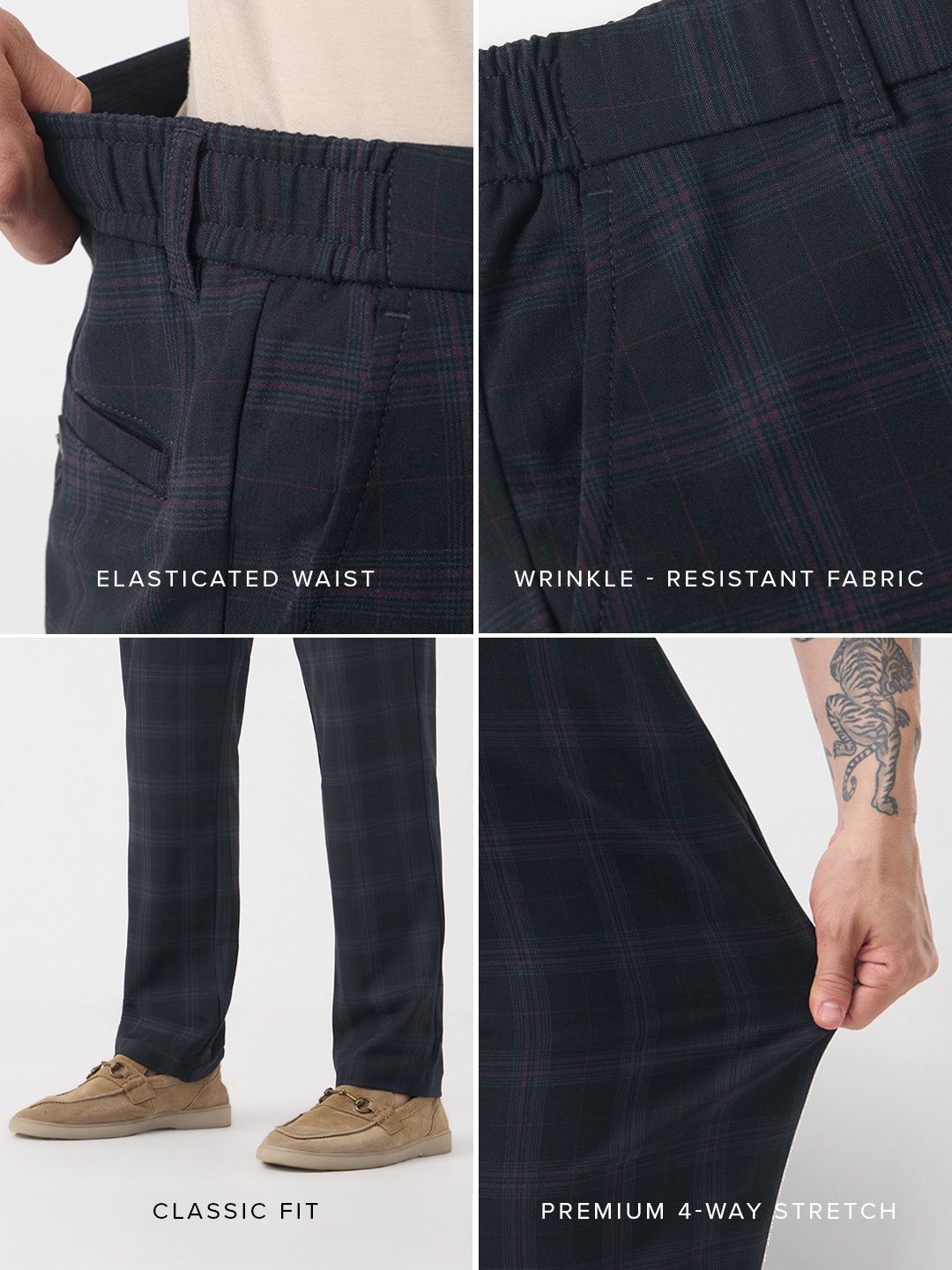 Super Pants: Navy Checks Men Super Flex Pants