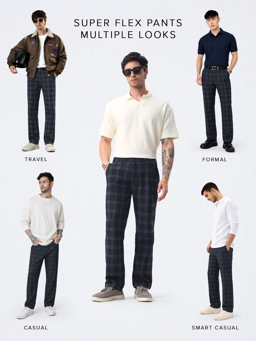 Super Pants: Navy Checks Men Super Flex Pants