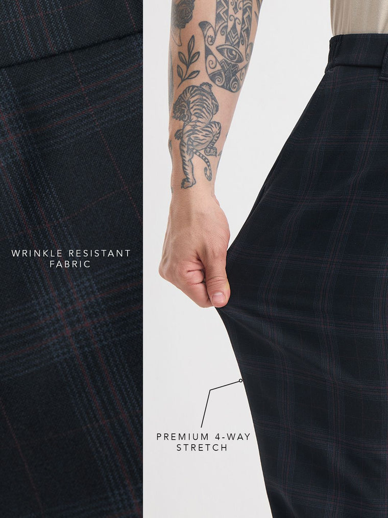 Super Pants: Navy Checks Men Super Flex Pants