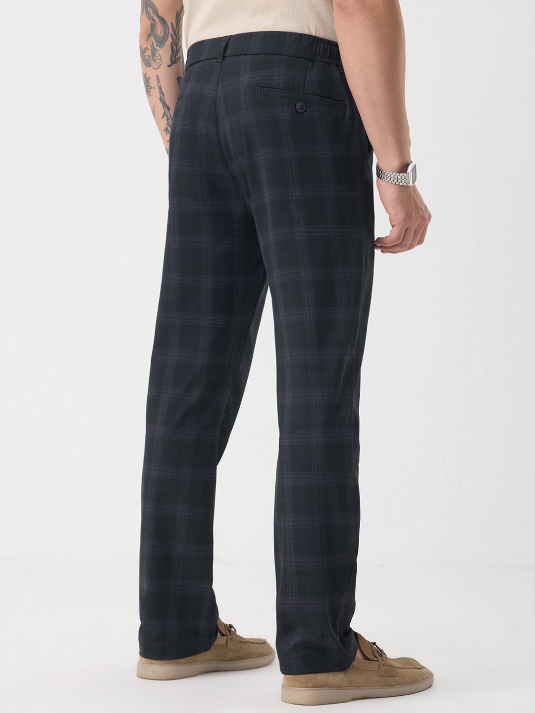 Super Pants: Navy Checks Men Super Flex Pants