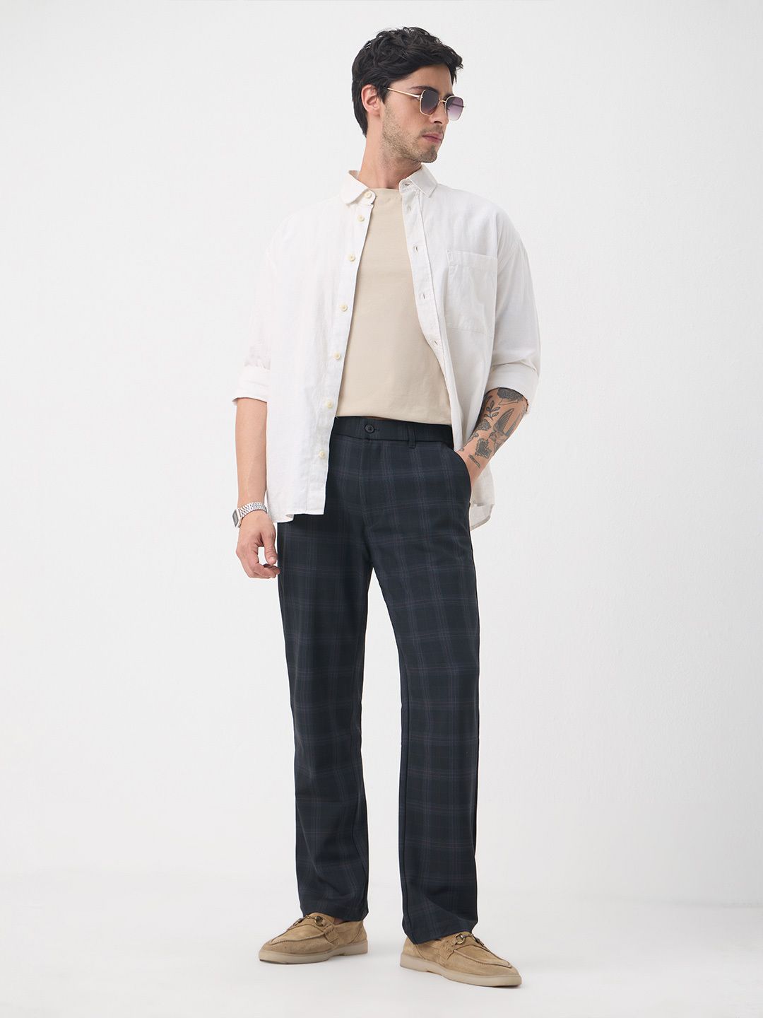 Super Pants: Navy Checks Men Super Flex Pants